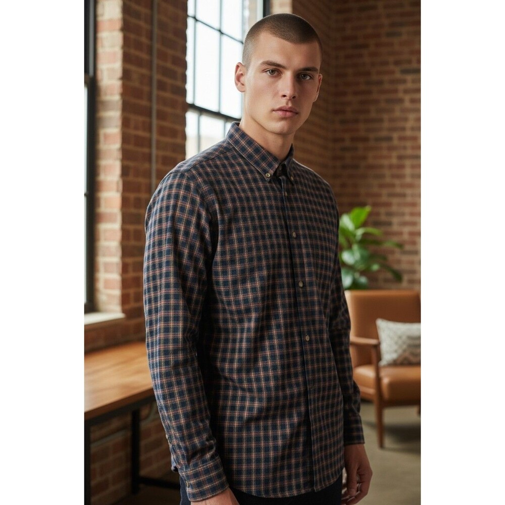 Mizzen Main Leeward Performance Dress Shirt Mens XL Plaid Button Up Made In USA